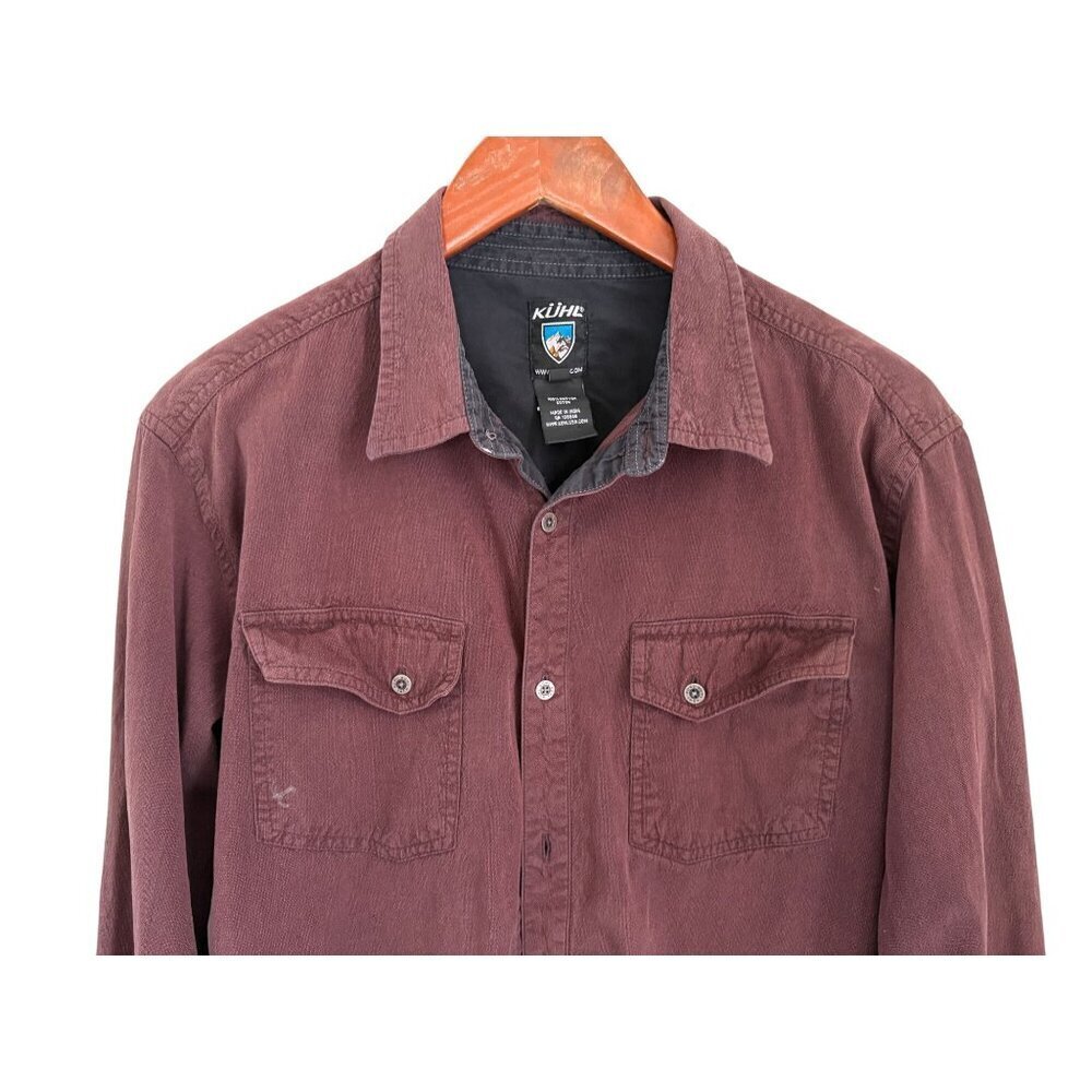 KÜHL long-sleeve button-down shirt fronts pockets washed burgundy/brown Size Med - Picture 2 of 8